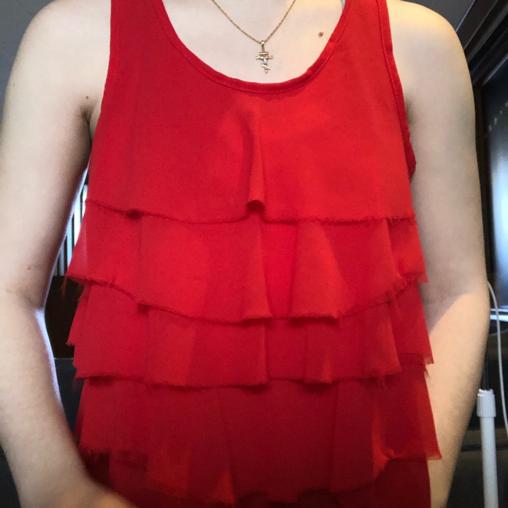 Red frilly tank top